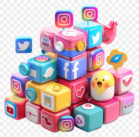 Content Studio – 3D social media platform icons stack and post creator