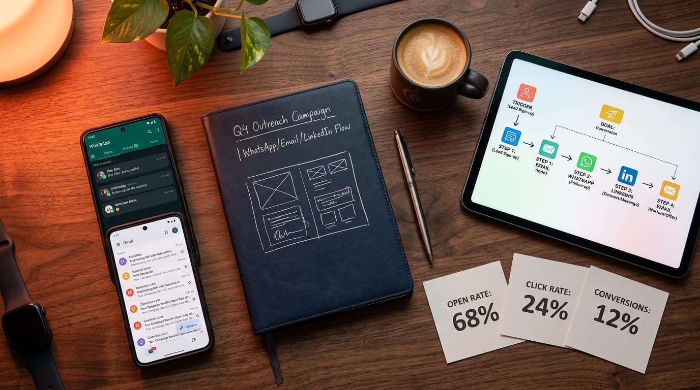 Campaigns – multi-channel WhatsApp, email and LinkedIn outreach sequence campaign